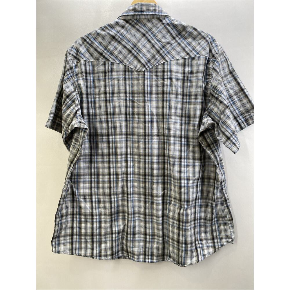 Wrangler Plaid Pearl Snap Short Sleeve Western Shirt Mens XL 50 Blue Gray White - Picture 7 of 8
